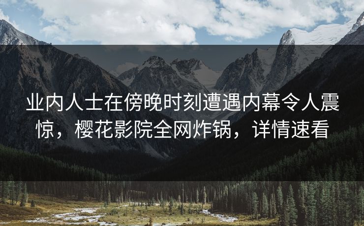 业内人士在傍晚时刻遭遇内幕令人震惊，樱花影院全网炸锅，详情速看